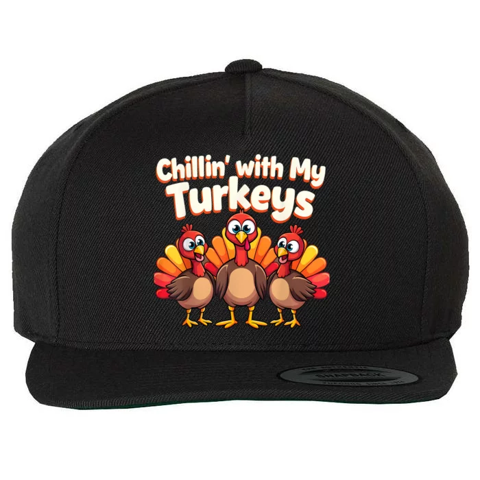 Thanksgiving Family Chillin With My Turkeys Wool Snapback Cap