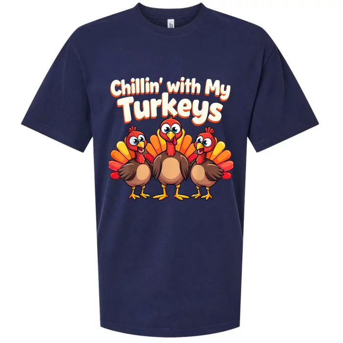 Thanksgiving Family Chillin With My Turkeys Sueded Cloud Jersey T-Shirt