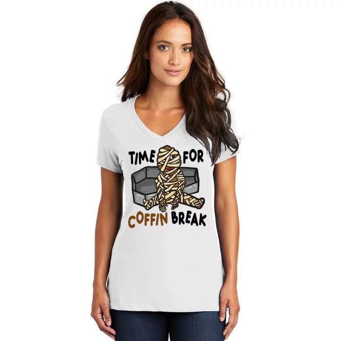 Time For Coffin Break Zombie Funny Women's V-Neck T-Shirt