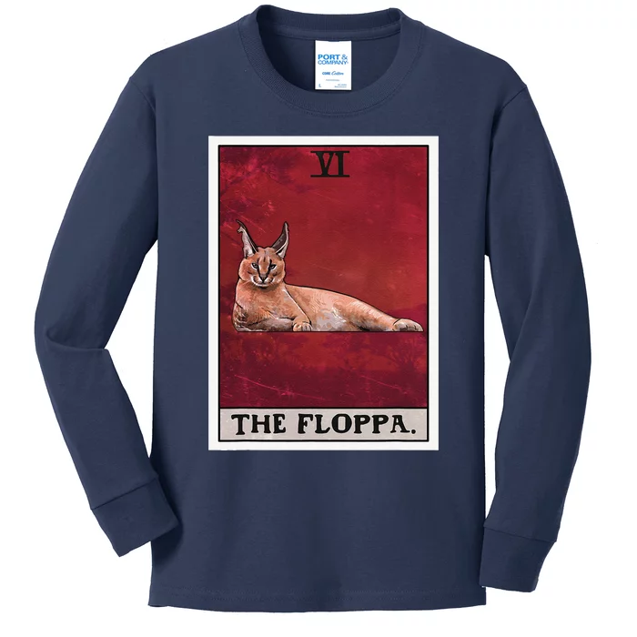 The Floppa Caracal Cat Tarot Card Funny Meme Kids Long Sleeve Shirt