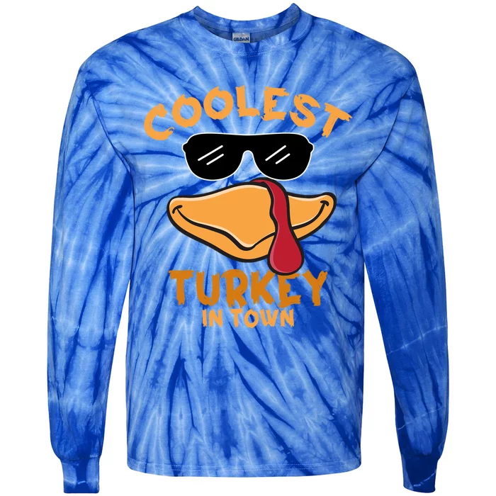 Turkey Face Coolest Turkey In Town Gobble Funny Thanksgiving Gift Tie-Dye Long Sleeve Shirt