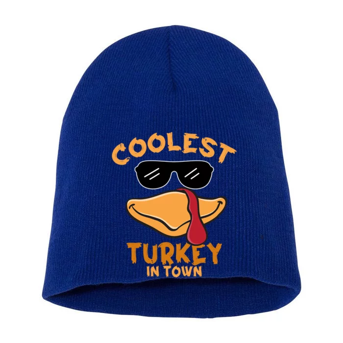 Turkey Face Coolest Turkey In Town Gobble Funny Thanksgiving Gift Short Acrylic Beanie