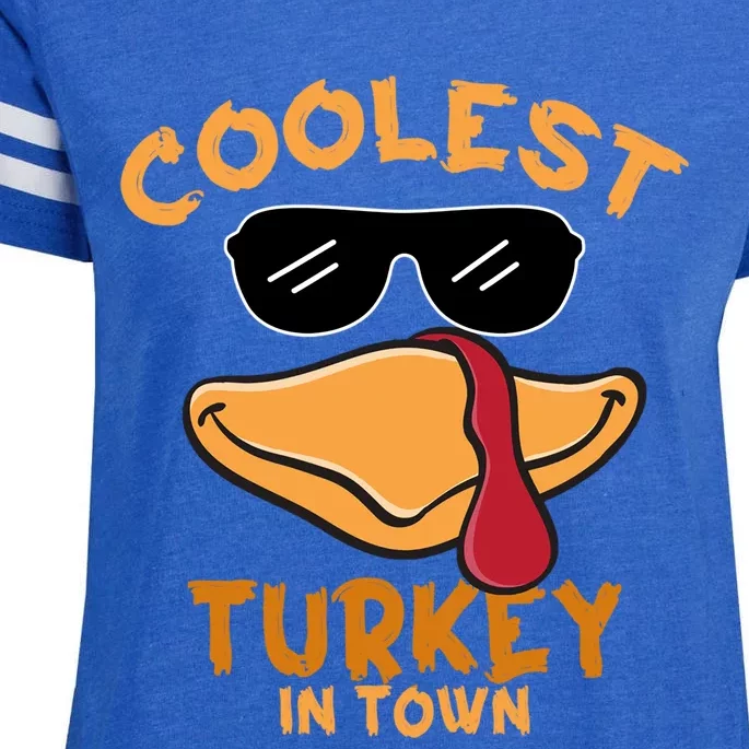 Turkey Face Coolest Turkey In Town Gobble Funny Thanksgiving Gift Enza Ladies Jersey Football T-Shirt