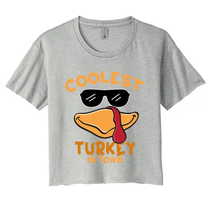 Turkey Face Coolest Turkey In Town Gobble Funny Thanksgiving Gift Women's Crop Top Tee