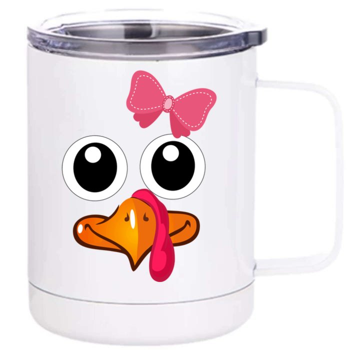 Turkey Face Cute Thanksgiving Gift For Girls Great Gift Front & Back 12oz Stainless Steel Tumbler Cup