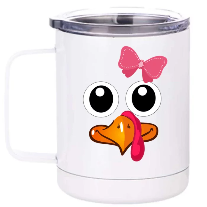 Turkey Face Cute Thanksgiving Gift For Girls Great Gift Front & Back 12oz Stainless Steel Tumbler Cup