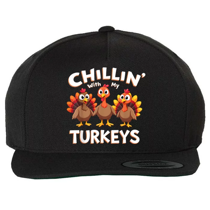 Thanksgiving Family Chillin With My Turkeys Wool Snapback Cap