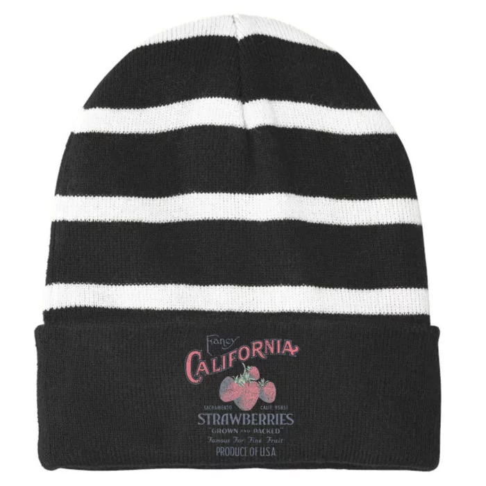 Trendy Fancy California Strawberries Vintage Poster Striped Beanie with Solid Band