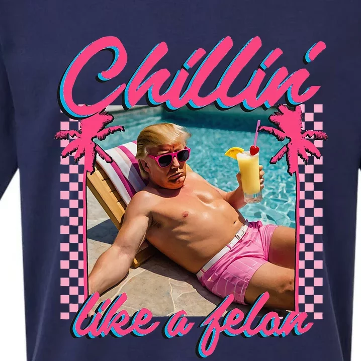 Trump Funny Chillin Like A Felon Trump 2024 Sueded Cloud Jersey T-Shirt