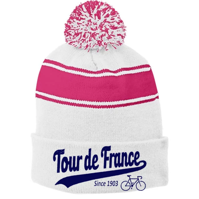 Tour Funny Cycling Tour  France Cycling Fan Stripe Pom Pom Beanie