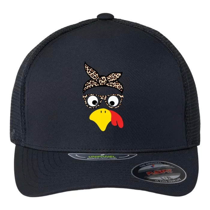 Turkey Face Cheetah Cute Thanksgiving Flexfit Unipanel Trucker Cap