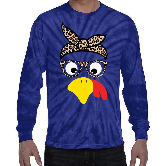 Turkey Face Cheetah Cute Thanksgiving Tie-Dye Long Sleeve Shirt