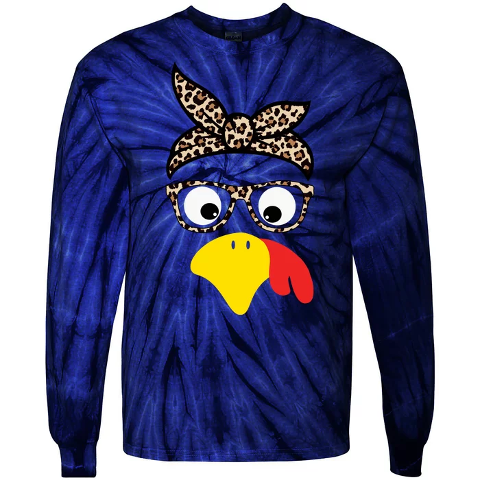 Turkey Face Cheetah Cute Thanksgiving Tie-Dye Long Sleeve Shirt