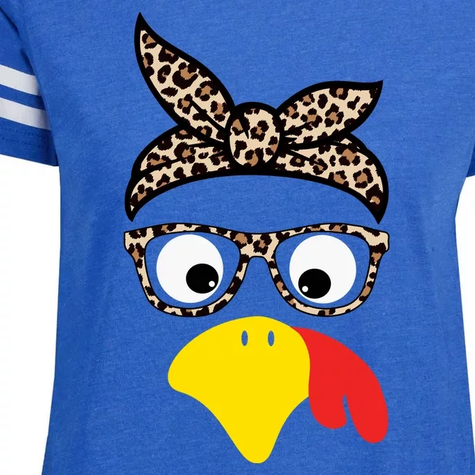 Turkey Face Cheetah Cute Thanksgiving Enza Ladies Jersey Football T-Shirt