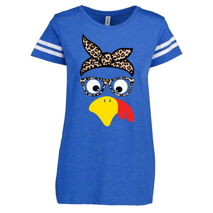 Turkey Face Cheetah Cute Thanksgiving Enza Ladies Jersey Football T-Shirt