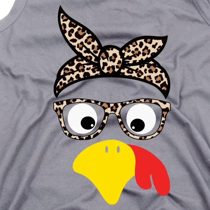 Turkey Face Cheetah Cute Thanksgiving Tank Top