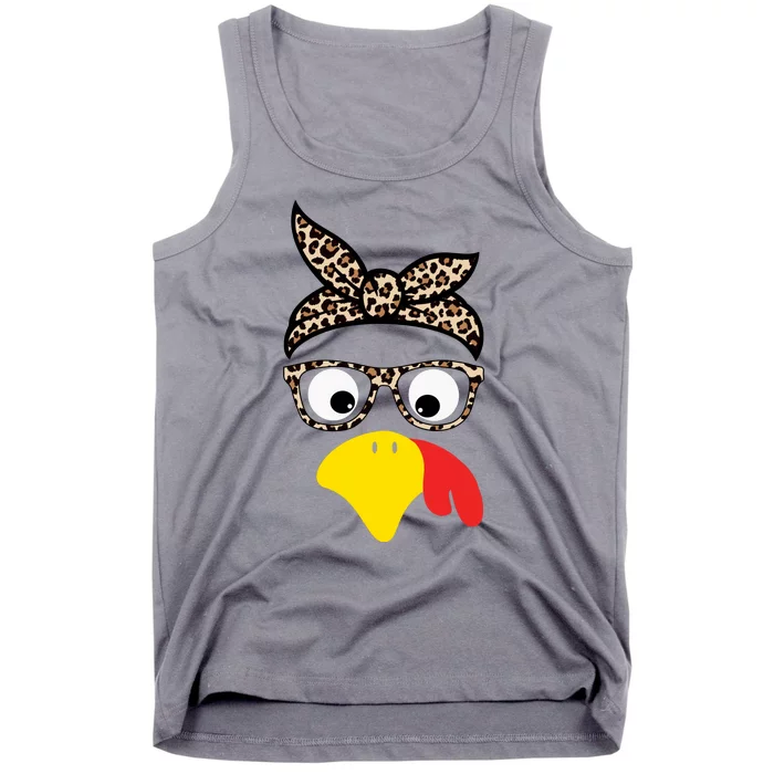 Turkey Face Cheetah Cute Thanksgiving Tank Top