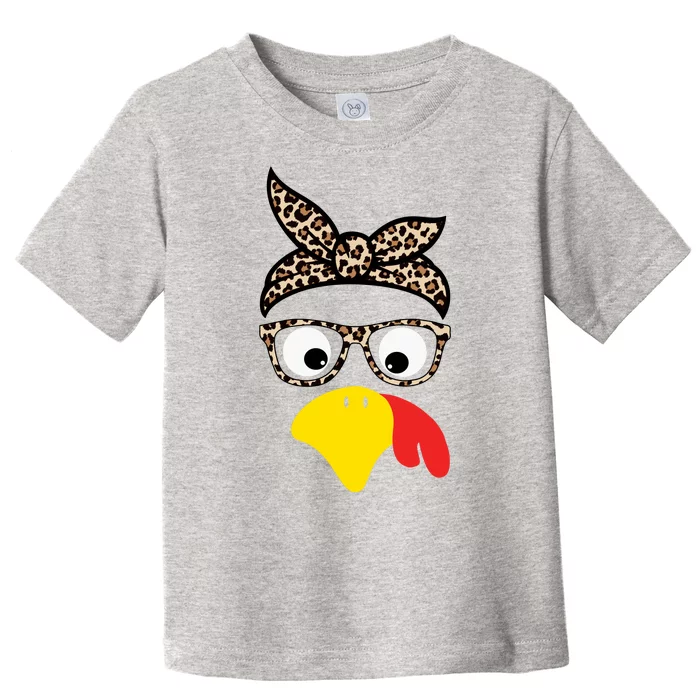 Turkey Face Cheetah Cute Thanksgiving Toddler T-Shirt