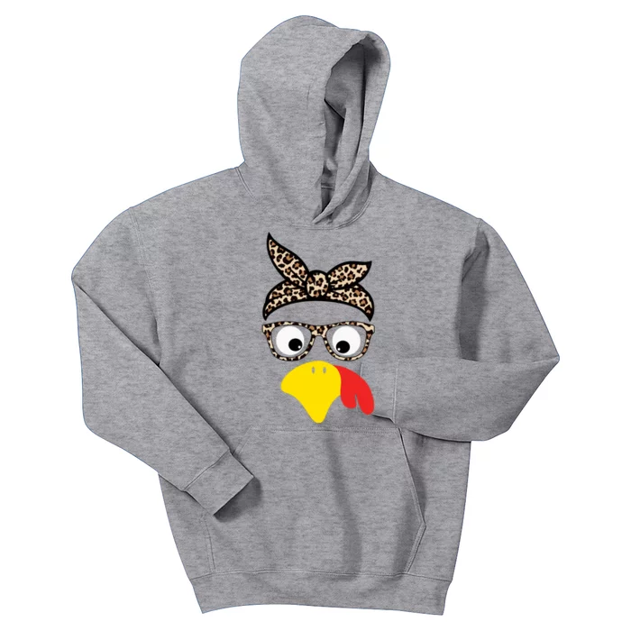 Turkey Face Cheetah Cute Thanksgiving Kids Hoodie