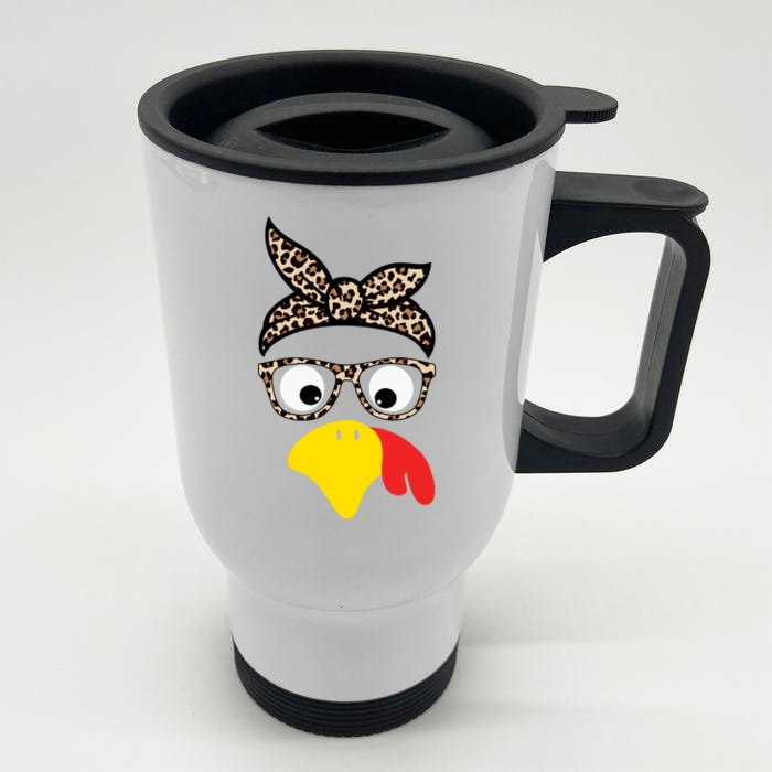 Turkey Face Cheetah Cute Thanksgiving Front & Back Stainless Steel Travel Mug