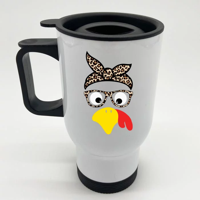 Turkey Face Cheetah Cute Thanksgiving Front & Back Stainless Steel Travel Mug