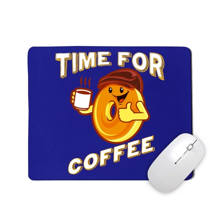 Time For Coffee Funny Bagel And Coffee Lovers Cartoon Design Cute Gift Mousepad