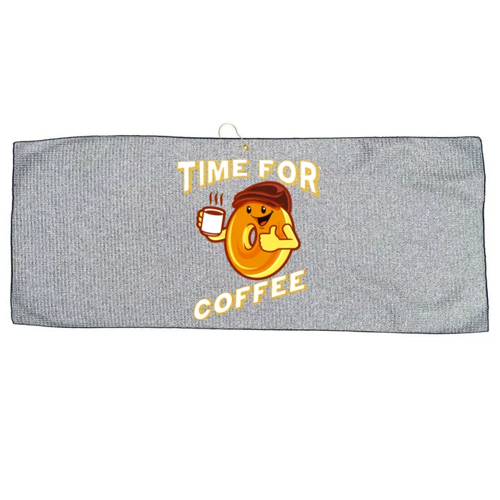 Time For Coffee Funny Bagel And Coffee Lovers Cartoon Design Cute Gift Large Microfiber Waffle Golf Towel