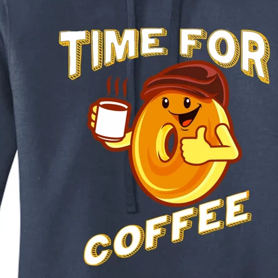 Time For Coffee Funny Bagel And Coffee Lovers Cartoon Design Cute Gift Women's Pullover Hoodie