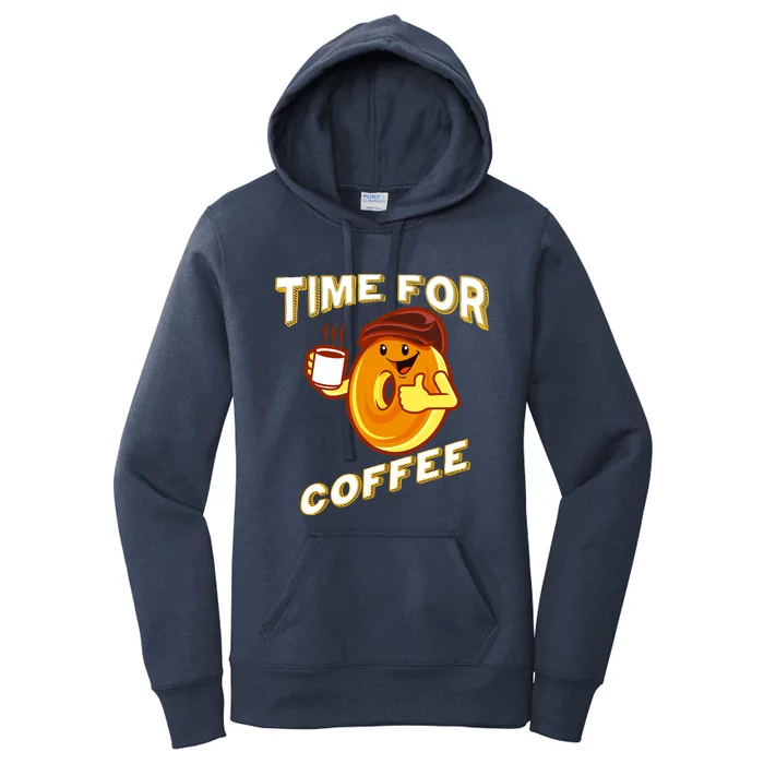 Time For Coffee Funny Bagel And Coffee Lovers Cartoon Design Cute Gift Women's Pullover Hoodie