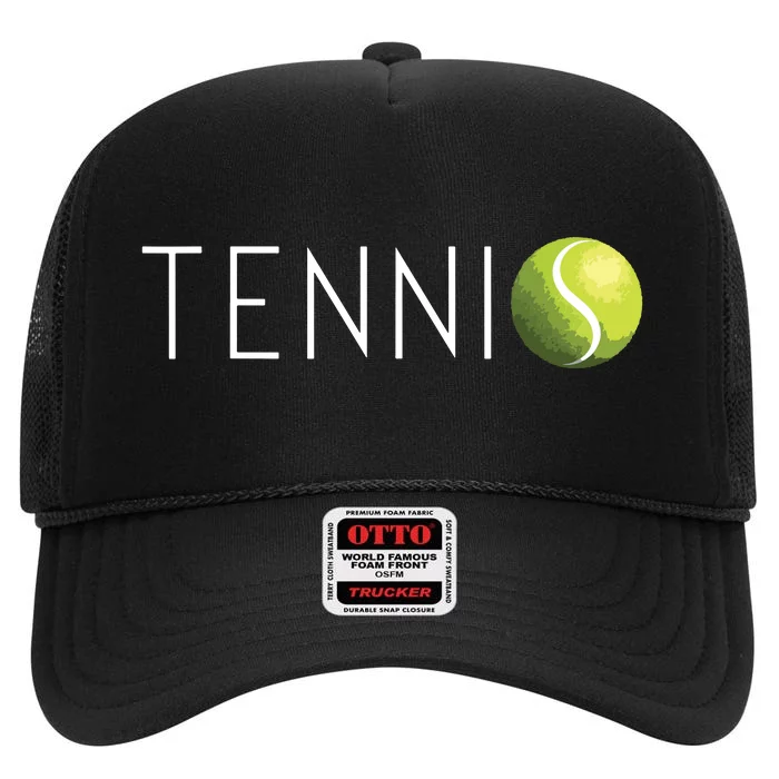 Tennis For Cool Text Tennis Ball High Crown Mesh Trucker Hat