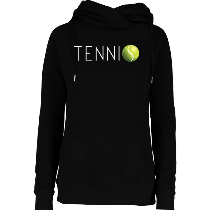 Tennis For Cool Text Tennis Ball Womens Funnel Neck Pullover Hood