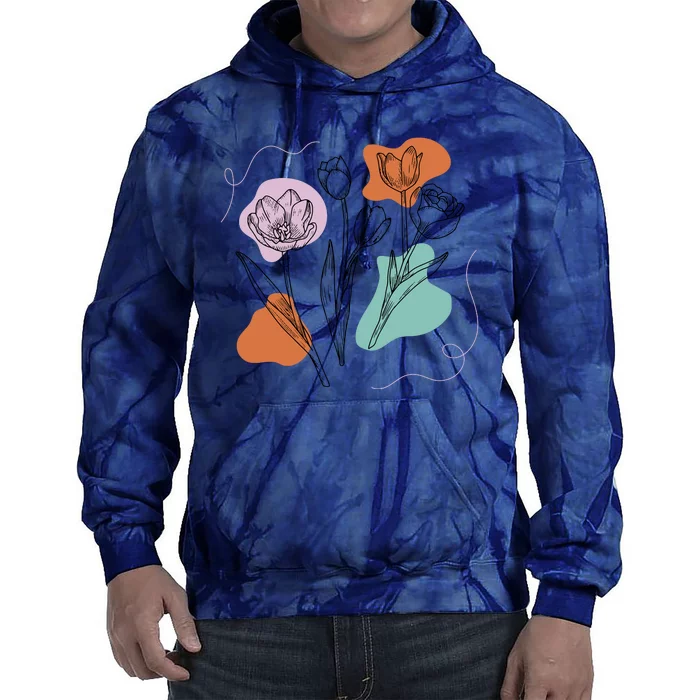 Tulip Floral Drawing Tie Dye Hoodie