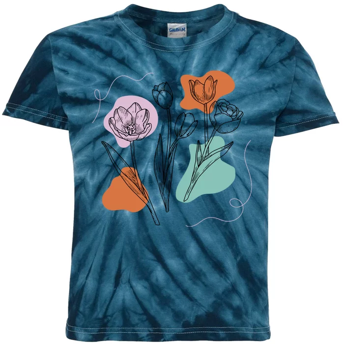 Tulip Floral Drawing Kids Tie-Dye T-Shirt