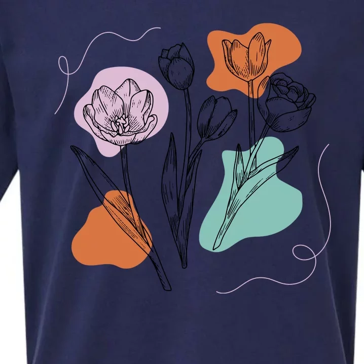 Tulip Floral Drawing Sueded Cloud Jersey T-Shirt