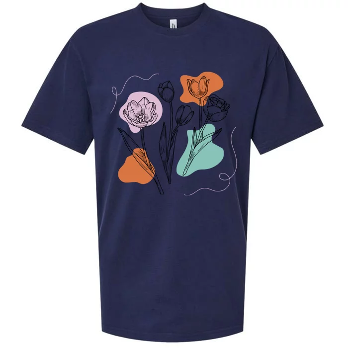 Tulip Floral Drawing Sueded Cloud Jersey T-Shirt