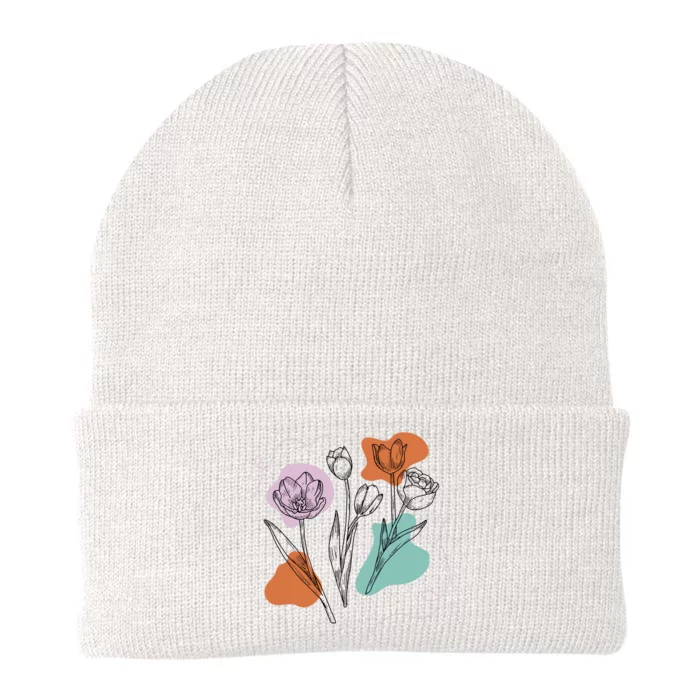 Tulip Floral Drawing Knit Cap Winter Beanie