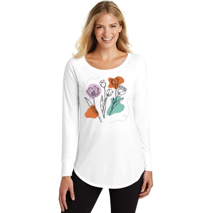 Tulip Floral Drawing Women's Perfect Tri Tunic Long Sleeve Shirt