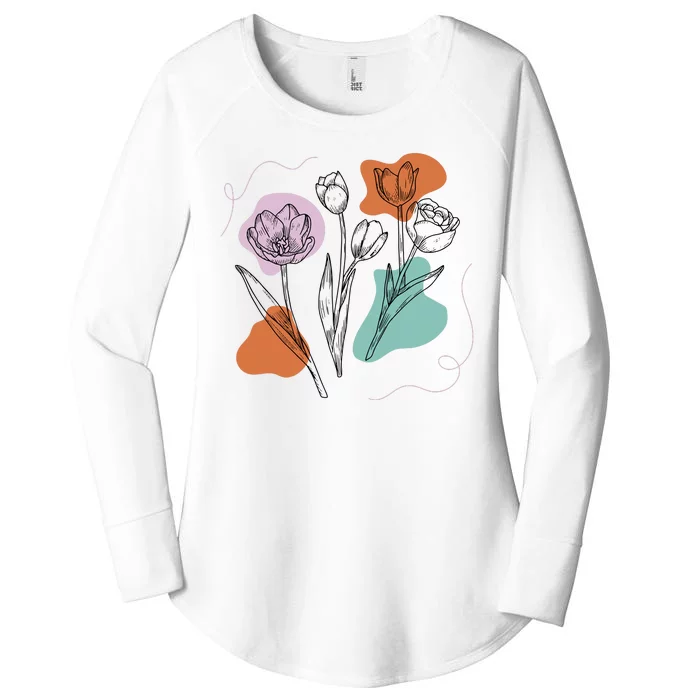 Tulip Floral Drawing Women's Perfect Tri Tunic Long Sleeve Shirt