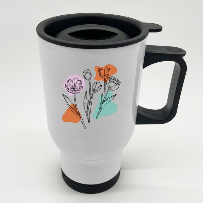 Tulip Floral Drawing Front & Back Stainless Steel Travel Mug