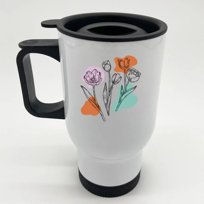 Tulip Floral Drawing Front & Back Stainless Steel Travel Mug