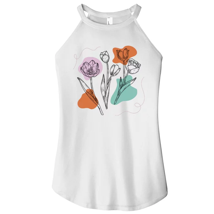 Tulip Floral Drawing Women’s Perfect Tri Rocker Tank