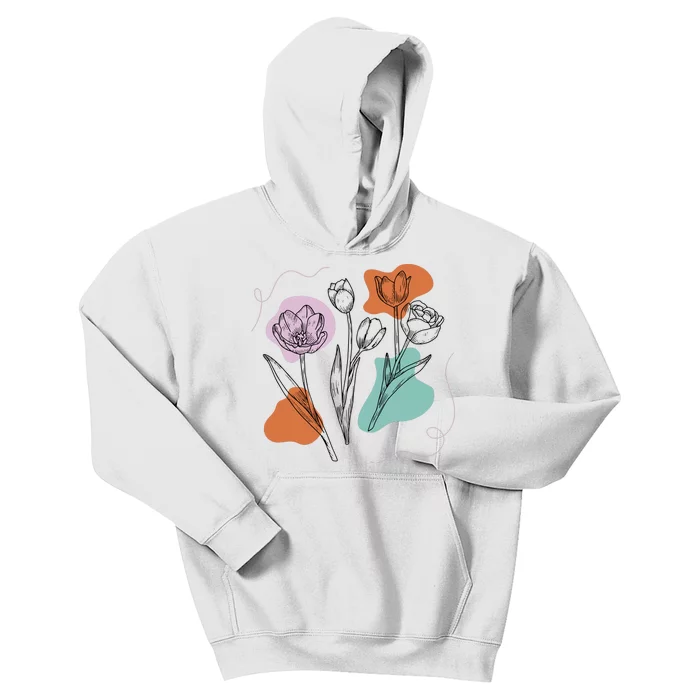 Tulip Floral Drawing Kids Hoodie