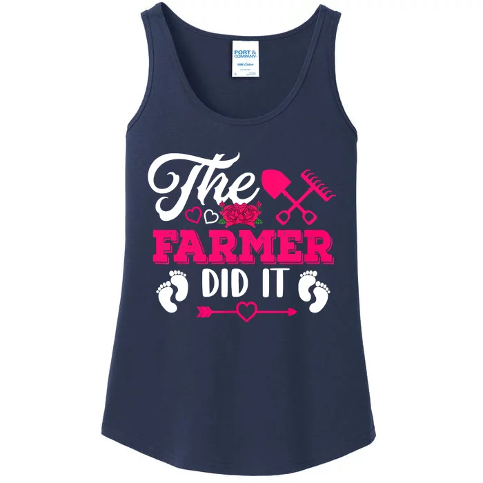 The Farmer Did It Funny Pregnancy Announcement Flowers Ladies Essential Tank