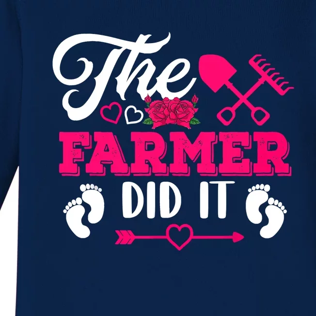 The Farmer Did It Funny Pregnancy Announcement Flowers Baby Long Sleeve Bodysuit