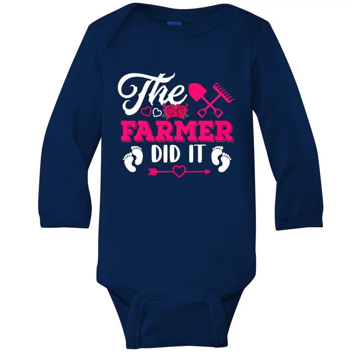 The Farmer Did It Funny Pregnancy Announcement Flowers Baby Long Sleeve Bodysuit