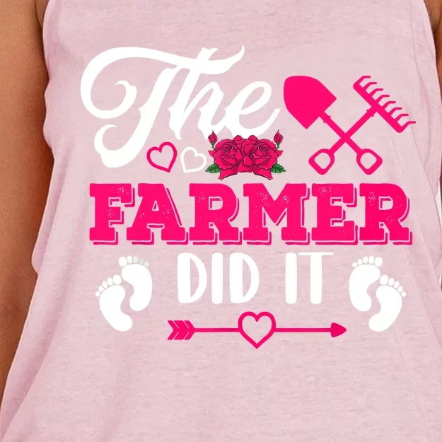 The Farmer Did It Funny Pregnancy Announcement Flowers Women's Knotted Racerback Tank