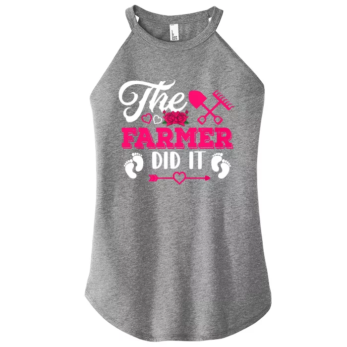 The Farmer Did It Funny Pregnancy Announcement Flowers Women’s Perfect Tri Rocker Tank