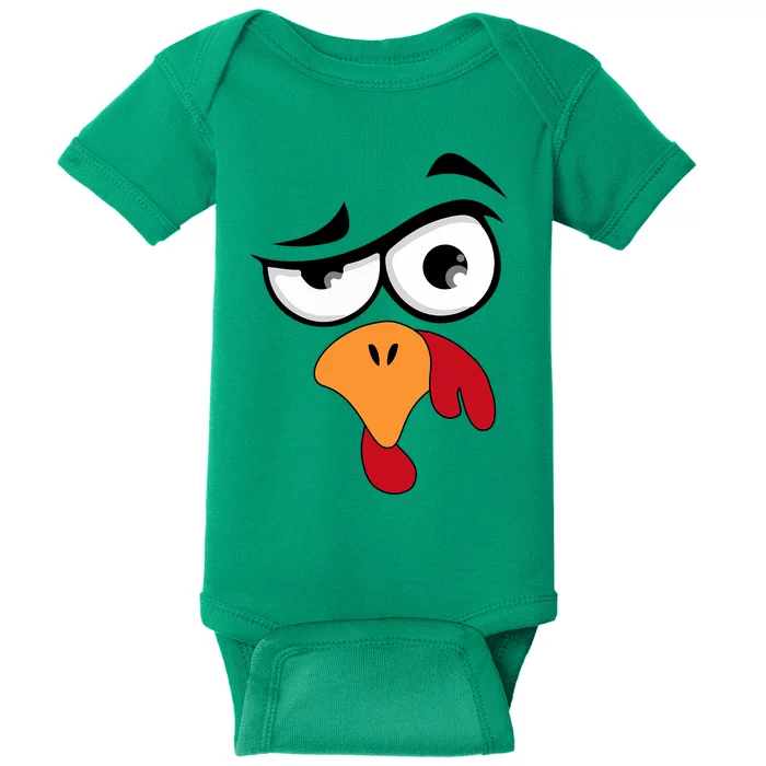 Turkey Face Design Thanksgiving Day Sarcastic Baby Bodysuit