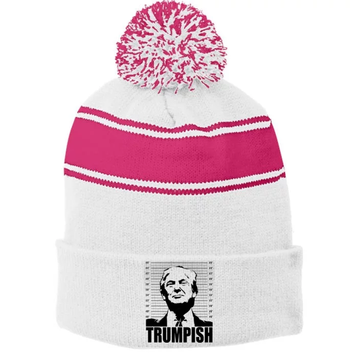 Trumpish Funny Donald Trump Mugshot Stripe Pom Pom Beanie