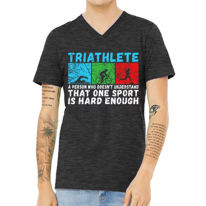 Triathlete Funny Definition Triathlon V-Neck T-Shirt